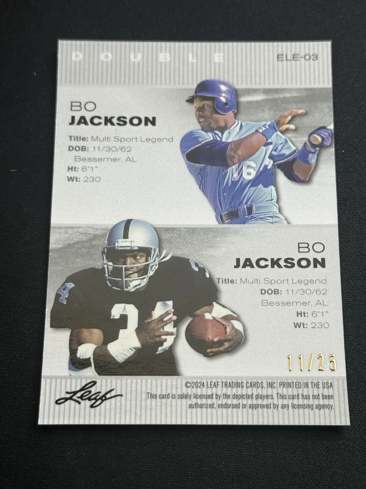 Bo Jackson 2024 Leaf Metal Dual/25 RC Royals Raiders Foto 2 de 2