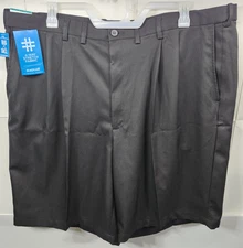 Haggar Cool 18 Pleated Golf Shorts Black Comfort Stretch Mens 46 x 11" NEW