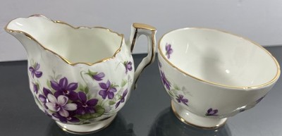Vintage Aynsley Bone Fine China Violette Crocus Shape Cream and Sugar