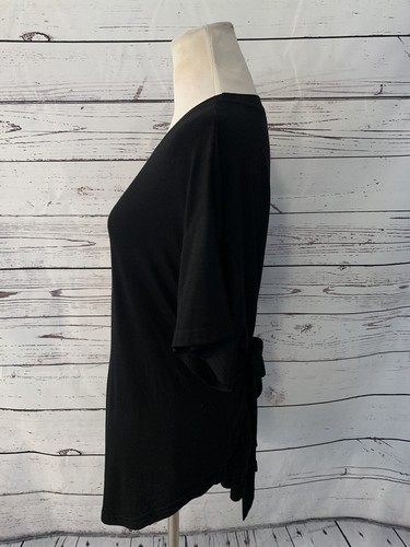 Mello Day Top Short Sleeve Tee Sz S Back Sash Tie Solid Black Womens Tunic Blous - Picture 4 of 7