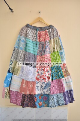 Gypsy Patchwork Hippie Bohemian Festival Baumwolle Rock Kleid Handarbeit Indi...