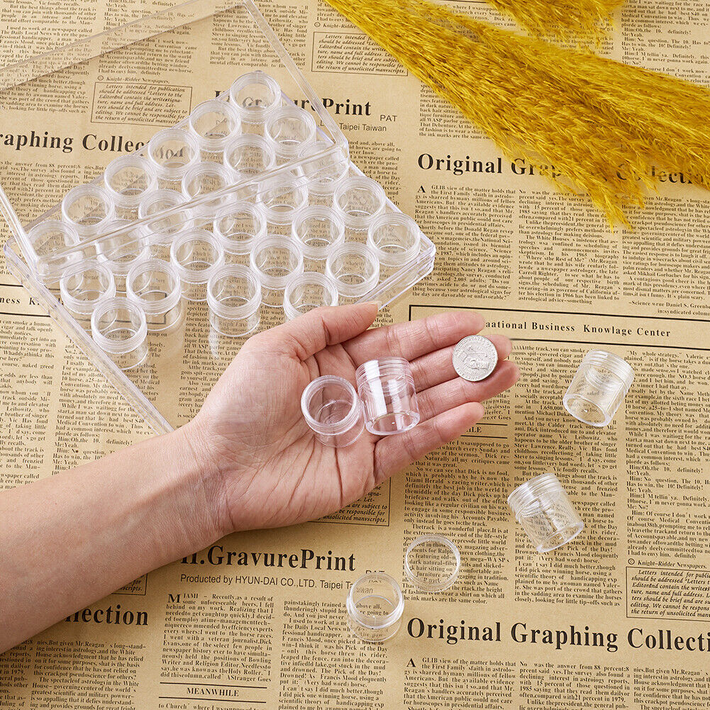 30pcs Clear Plastic Beads Storage Boxes Containers Bottles Jars With Lid 26x29mm