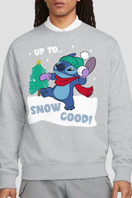 Lilo & Stitch Up To Snow Good At Christmas Mens Sweatshirt Athletic Heather