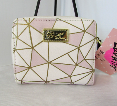 Luv Betsey Johnson Geometric Wallet Zip Around Pink White Gold NWT