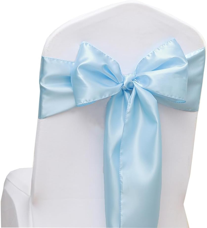 50 Pack Satin Baby Blue Chair Sashes for Wedding Party Birthday Baby