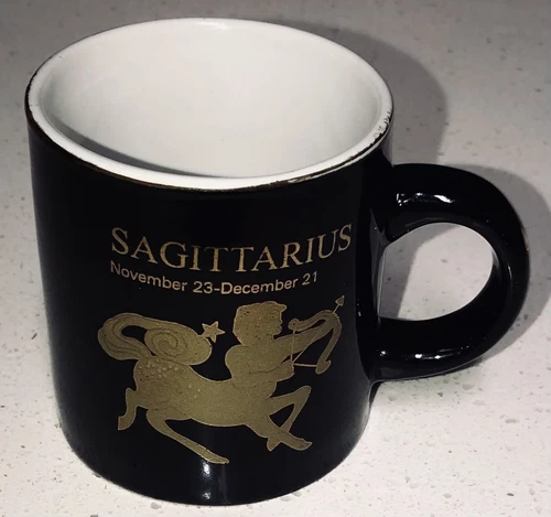 Vintage SAGITTARIUS Zodiac Sign Espresso Demitasse Cup Black Gold Letters Logo