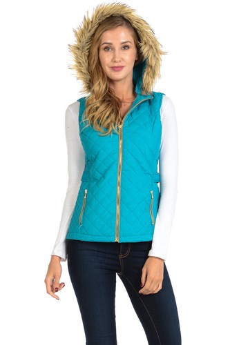 Chaleco acolchado ligero con capucha de piel con cremallera para mujer Auliné Collection - Imagen 39 de 109