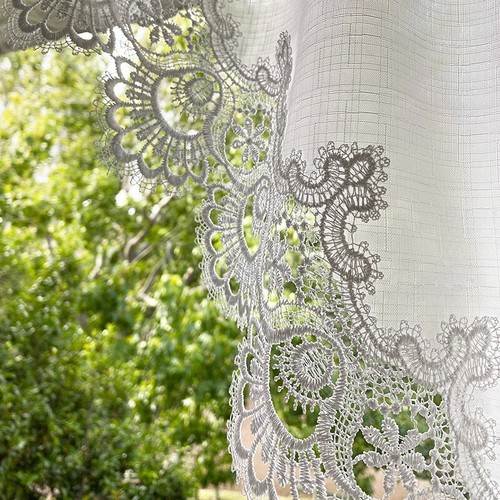 W144*H88cm White Embroidered Floral Kitchen Window/Door Cafe Curtain Top Valance - Picture 3 of 6