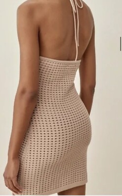 FINAL SALE! AUTH Reformation Martel Sand Open Halter Knit Mini Dress SMALL  | eBay