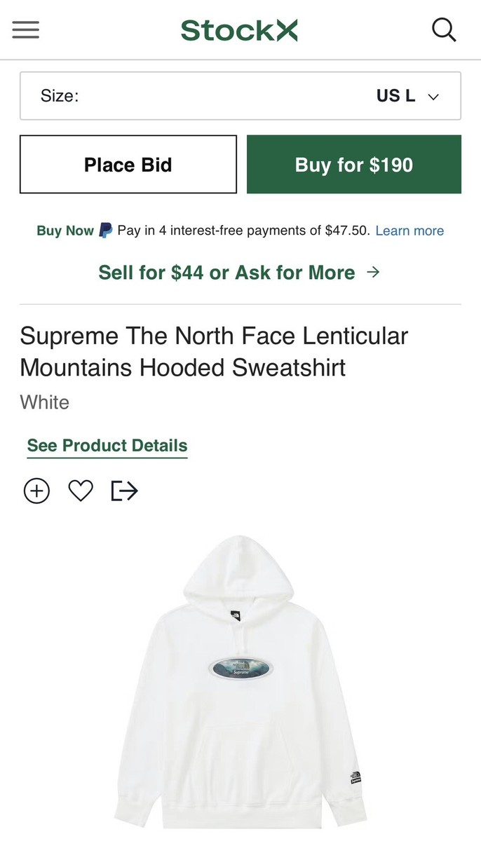 Supreme x The North Face Lenticular Mountains Hooded White Size