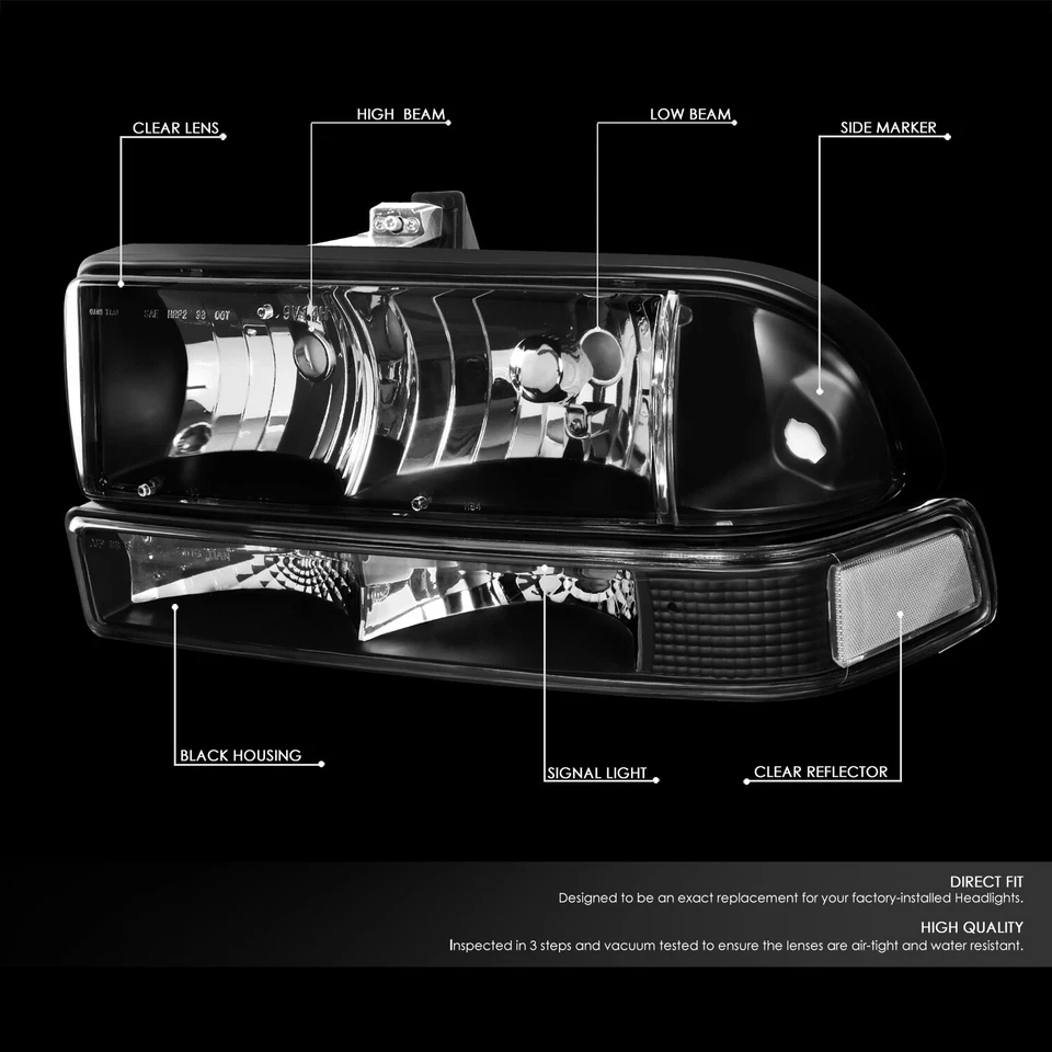 PARA CHEVY S10/BLAZER 1998-2004 NEGRO/FARO TRANSPARENTE + LUZ DE SEÑAL DE PARACHOQUES Foto 2 de 4