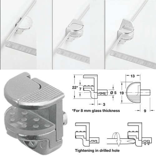 Soporte de estante de abrazadera fuerte enchufe Hafele para estantes de vidrio Ø 5 mm paquetes orificios - Imagen 14 de 39