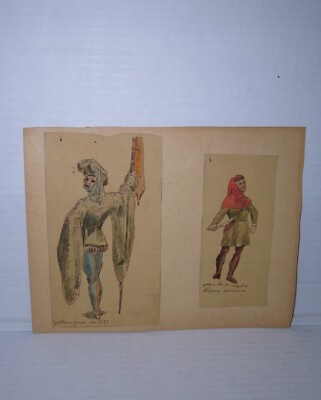 Collection of 19th century Art and Fashion Drawings Hand Colored Unique!