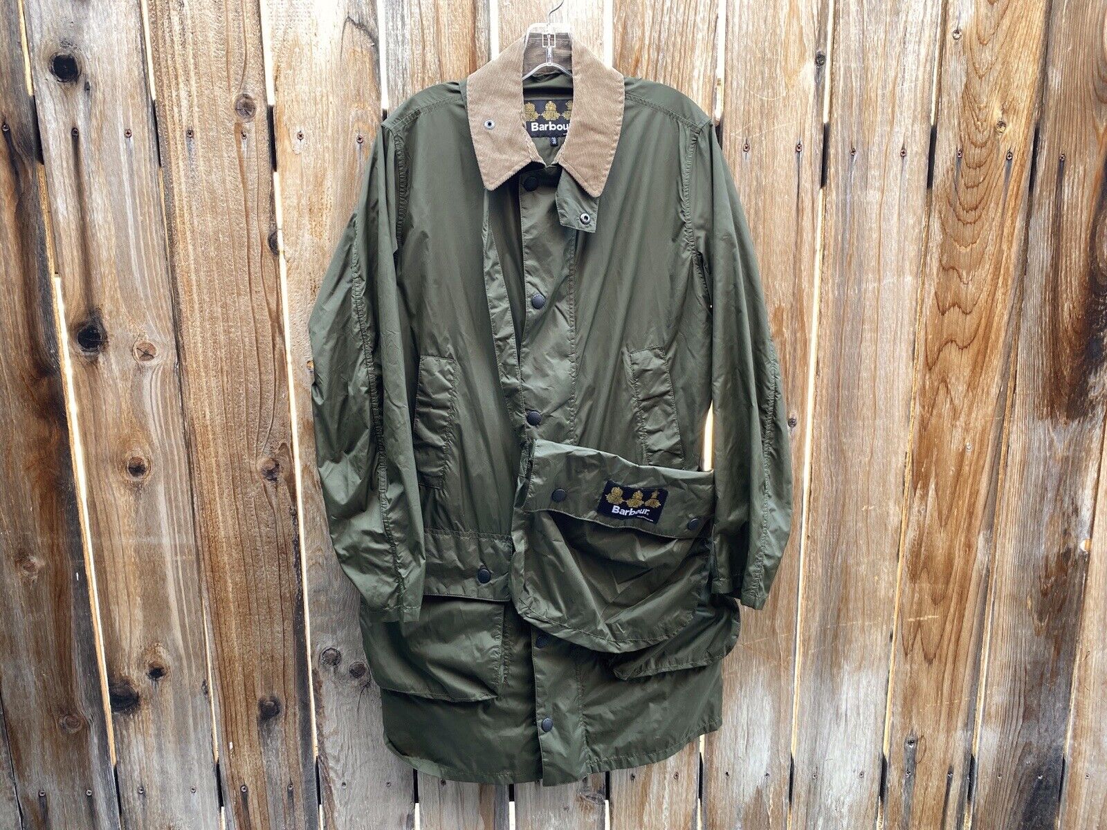 BARBOUR olive PACKABLE SL BORDER NYLON JACKET w/ SATCHEL BAG 38 S/M Windbreaker