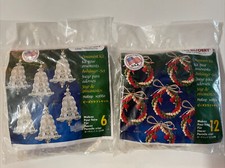 Holiday Beaded Ornament Kit-Crystal  Pearl Bells - Mini Wreaths Kit Made In USA