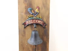 Cast Iron Painted Rooster Wall Mount Welcome Dinner Bell Doorbell 8.5" Tall