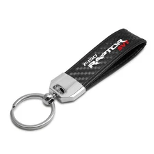 Black Leather & Carbon Fiber Key Chain Black Stitching - Ford F-150 Raptor SVT