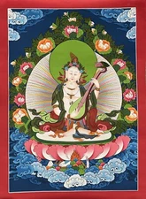 SARASHVATI/ YANCHENMA  GODDESS OF WISDOM ORIGINAL MASTERPIECE THANGKA PAINTING