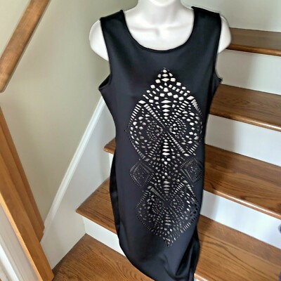 OLIVIA MATTHEWS Cut Out Pinwheel Tan Under Black ELEGANT SEXY Dress 10  tb1016