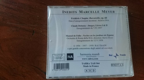 INEDITS MARCELLE MEYER - CHOPIN, DEBUSSY, DE FALLA - TAHRA 564 CD NEW! - Picture 2 of 2