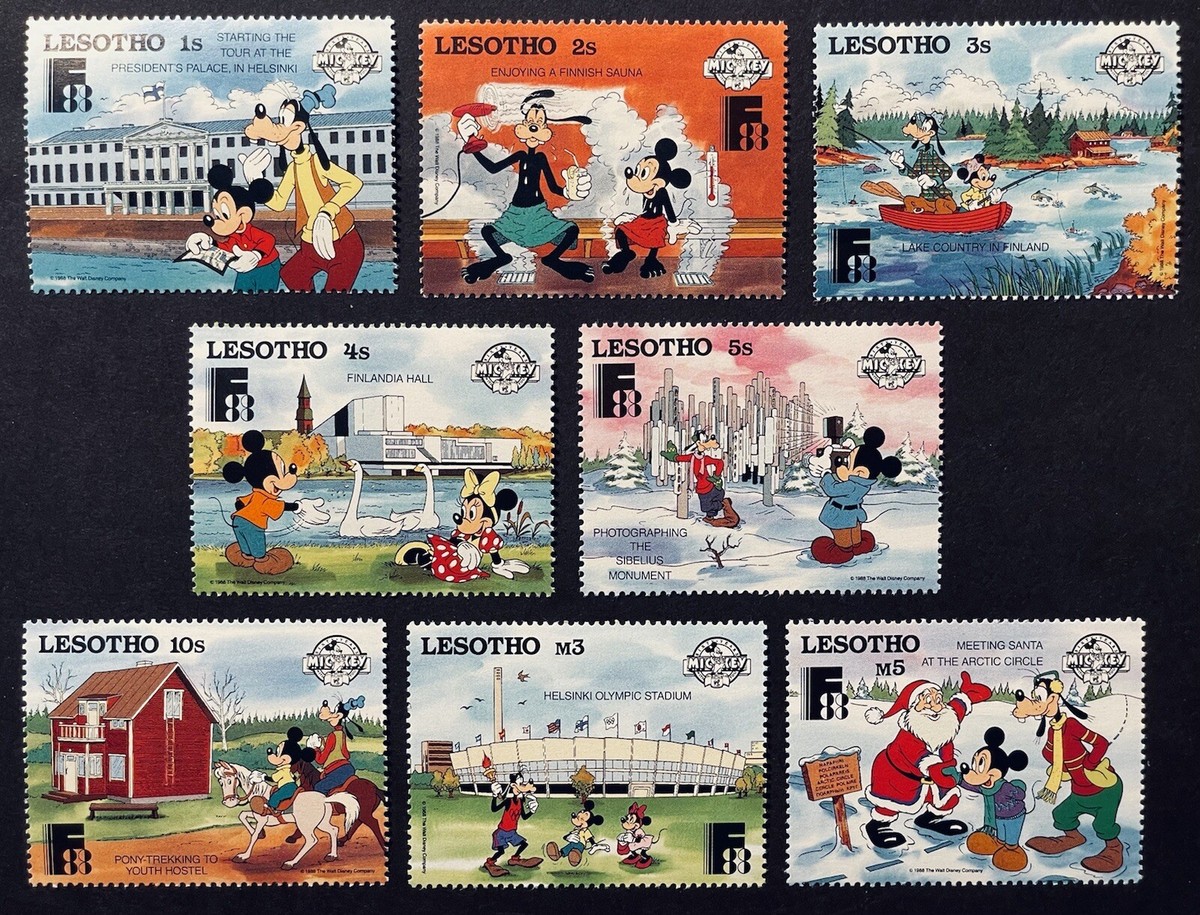 LESOTHO FINLANDIA '88 HELSINKI SITES DISNEY STAMPS SET 8V LESOTHO FINLANDIA '88 HELSINKI SITES DISNEY STAMPS SET 8V