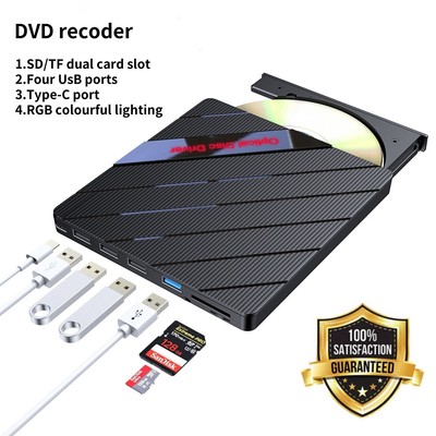 External 8 in 1 Portable CD DVD Burner Rewriter with Multiple Ports for Windows