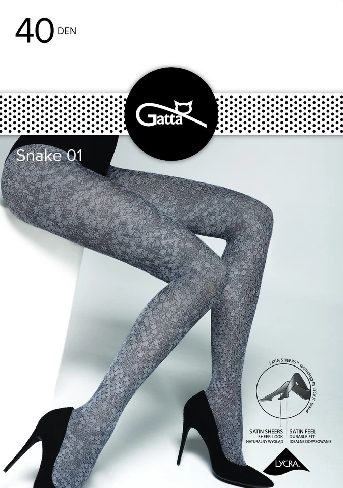 Gatta Snake Pattern Tights 40 Denier Grey Semi-Opaque Fashion Hosiery - Image 4 of 4