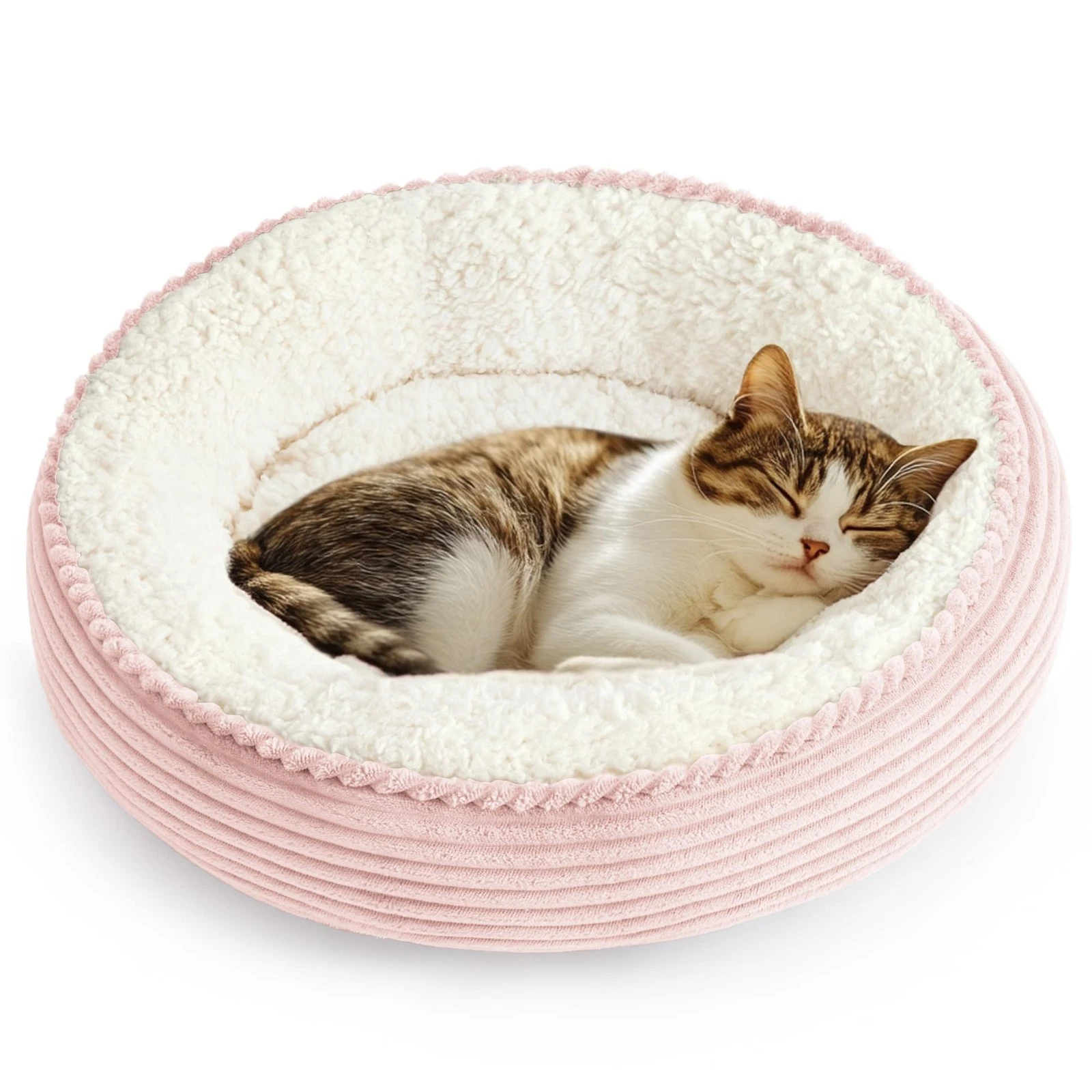 Round Donut Cat and Dog Cushion Bed, 20in Pet Bed for Cats or Small Dogs, Ant...