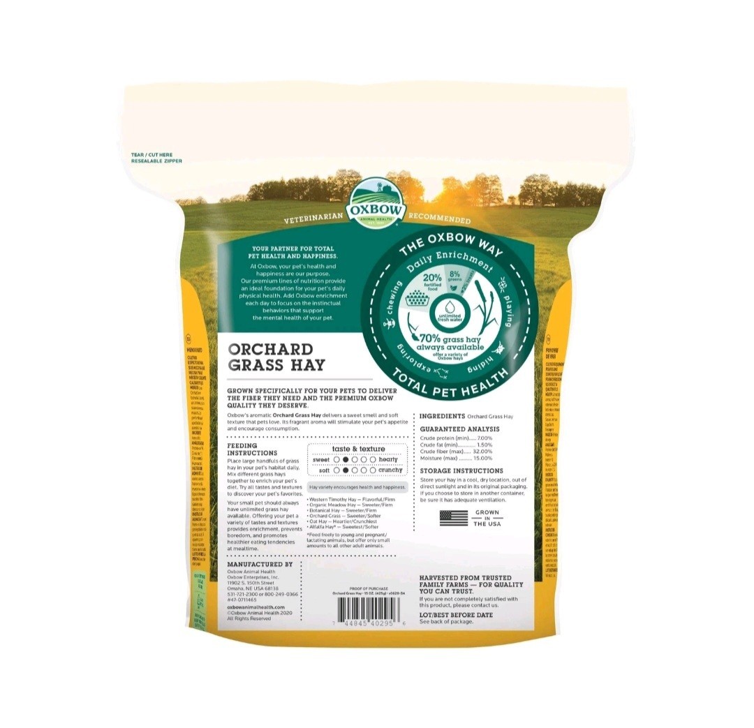 Small Pets Food Orchard Grass Hay 15 oz. Sweet Soft Texture Fresh Hand-Packed