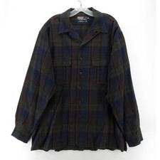 VTG Polo Ralph Lauren Shirt XL Blue Wool Board Loop Collar Shadow Plaid USA Made