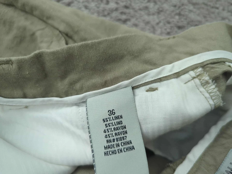 Pantalones Cortos Perry Ellis Para Hombres 36 Entrepierna Caqui: 7" 55% Lino Plisado Verano Informal Foto 4 de 4