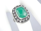 Antique Art Nouveau Sterling Silver 3ct Chrysoprase Sunflower Floral Ring 5.25 — photo 6
