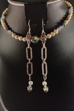 14" Exceptional Sterling & Tibetan Silver Chocker Centre  With Matching Earings.
