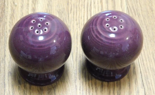 Vintage Fiesta Ware Heather Purple Ball Salt & Pepper Shakers With Stoppers, Box