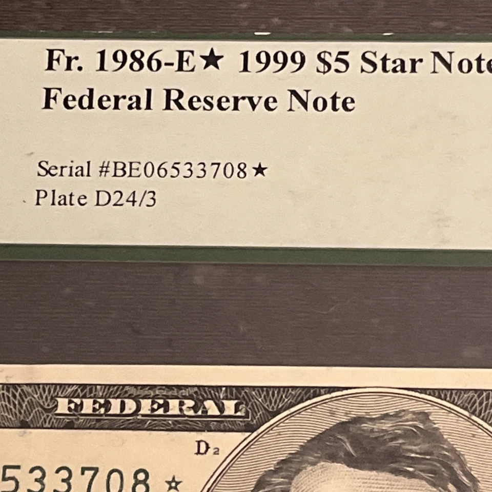 1999 $5 Five Dollar Star PCGS 64 PPQ Very Choice STAR Fr. 1986-E* SN BE06533708* - Image 2 of 4