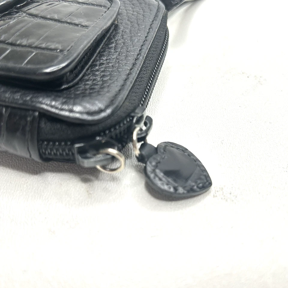 Cartera Bandolera BRIGHTON Negra Croco Cuero Repujado Cremallera Alrededor Foto 3 de 4