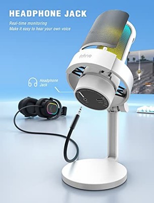 WHITE - FIFINE GAMING USB PC COMPUTER RGB MICROPHONE FOR LIVE STREAMING,