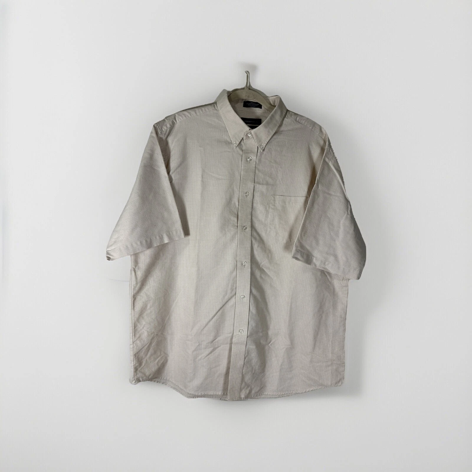 State.ment Shirt Mens Sz 17.5 Beige Oxford Pony Flesh Formal Casual Short Sleeve