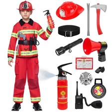 14PCS Kids Firefighter Costume Set - Boys Fireman Outfit with Toys for Halloween