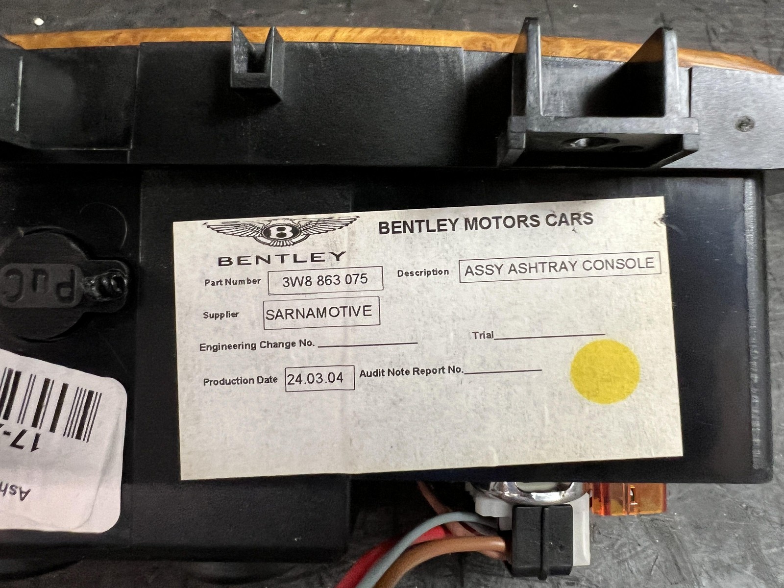 03-12 BENTLEY CONTINENTAL REAR CENTER CONSOLE ASH TRAY ID 3W8863075