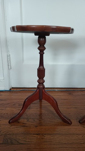 Pie Crust Leather Top Wood Side Tables VTG Bombay Company Plant Stand 20x13β π₯ - Picture 9 of 19