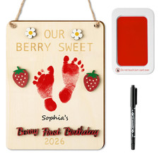 Baby'S 3D Berry First Birthday DIY Footprint or Handprint Hanging Sign, Strawber