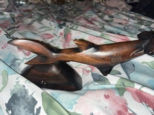 Hand-Carved Wooden Hammerhead Shark Sculp  Carved On Stand   7 Inch  Hammerhead
