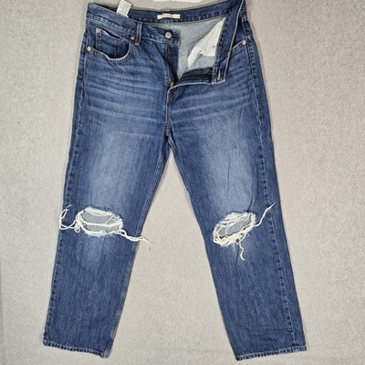 Levi's Women Jeans W31 Blue Denim Low Pro Straight Relaxed Straight Distressed