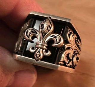 NO RESERVE! NightRider HUGE RARE Silver .925 Fleur De Lis Ring RING Sz15.5 Onyx