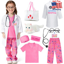 Latocos 10pcs Kids Veterinarian Costume Toddler Doctor Vet Kit Play Set Cat Coat