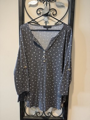 Fred David Warm Gray W Wire Polka Dot Long Sleeve  Tunic Pull Over Top Size 3X