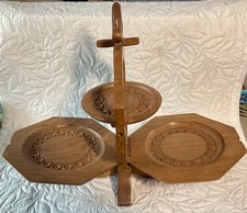 Beautiful carved wooden fold out table top cake stand