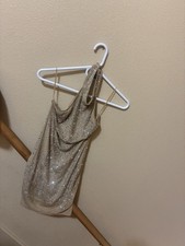 Windsor Nude Rhinestone Bodycon Dress Sheer Mesh Back Zip Small/Medium As-Is