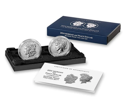 2024 S Reverse Proof $1 Morgan and Peace Silver Dollar 2pc Set W/OGP